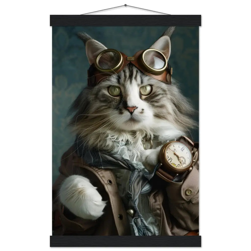 School poster - Maine Coon Cat, Steampunk Outfit, Matte Paper, Magnetic Wooden Strips | St Tropez Art