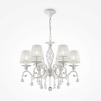 Kronleuchter Metallrahmen in Weiß‑Gold & weiße Organza‑Schirme & 6 × E14‑Fassungen – Grace | Maytoni - Esszett Luxury | Stilvolles Wohnen mit Charakter