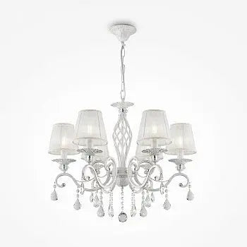 Chandelier, metal frame in white-gold & white organza shades & 6 × E14 sockets – Grace | Maytoni