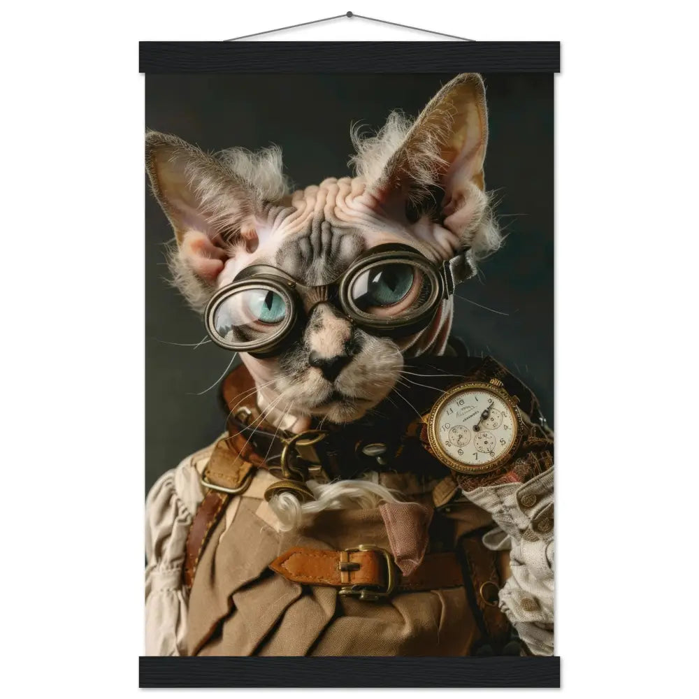 Schulposter – Devon Rex Katze, Steampunk-Outfit, antike Taschenuhr | St Tropez Art