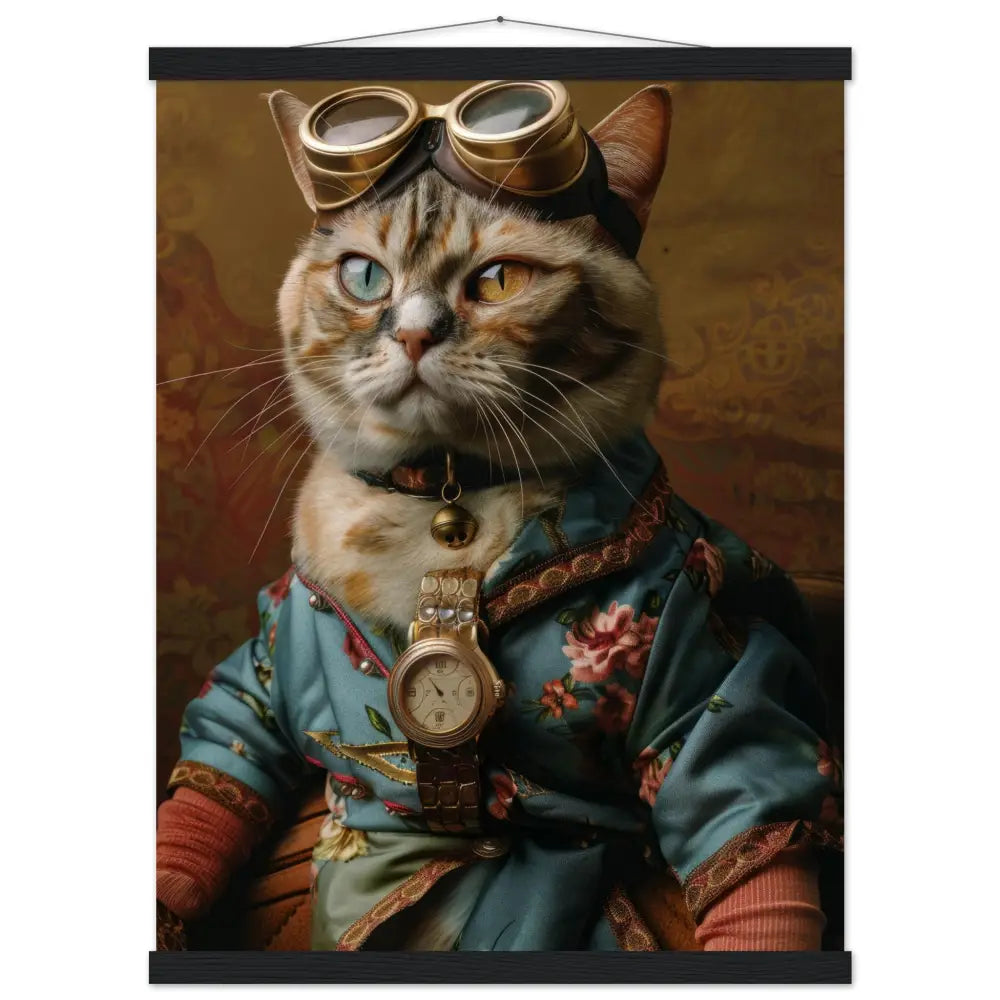 School Poster - Korat Cat Design, matte FSC-certified paper, magnetic pine wood strips, magnetic wooden dowels top & bottom | St Tropez Art