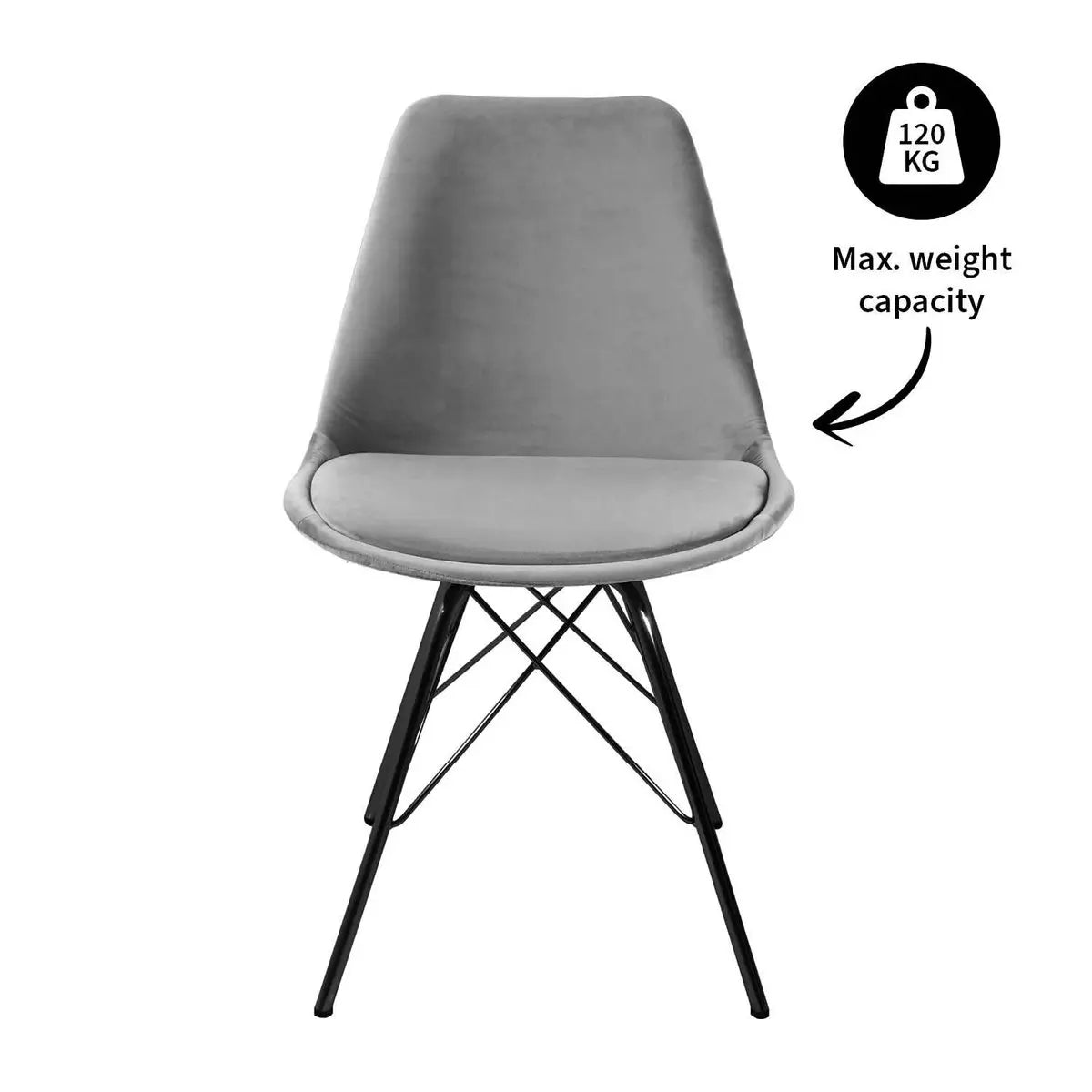 Esszimmerstuhl – Velvet Stoff, Metallgestell, Kuipform Design, Grau Farbe - Velvet | Kick