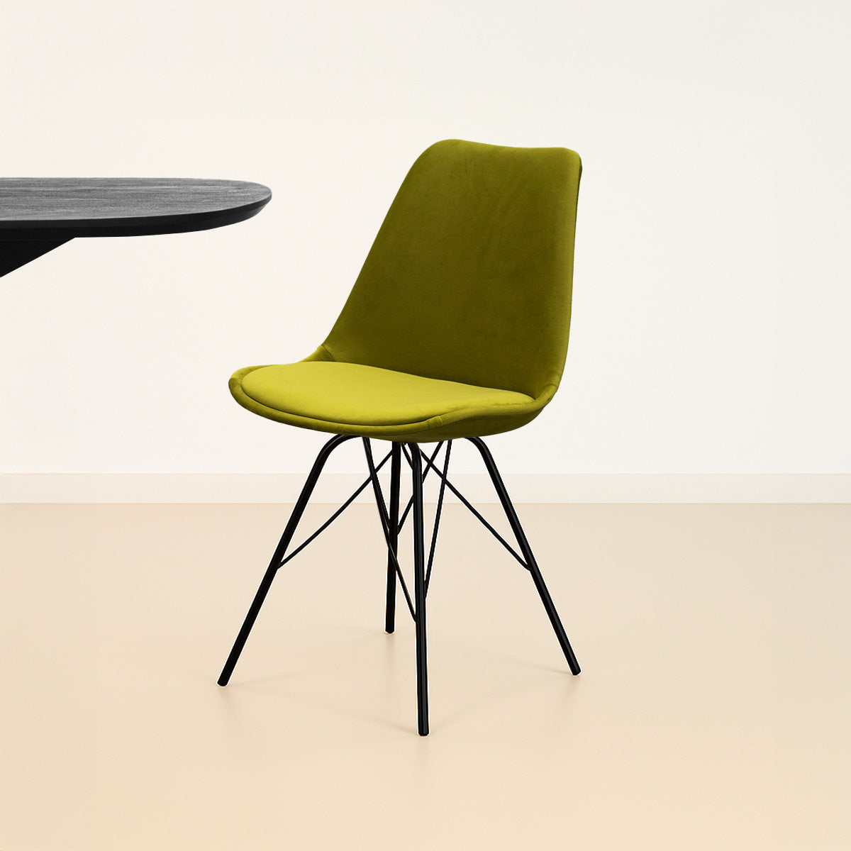 Esszimmerstuhl – Velvet Stoff, Metallgestell, Kuipform Design, Grün Farbe - Velvet | Kick