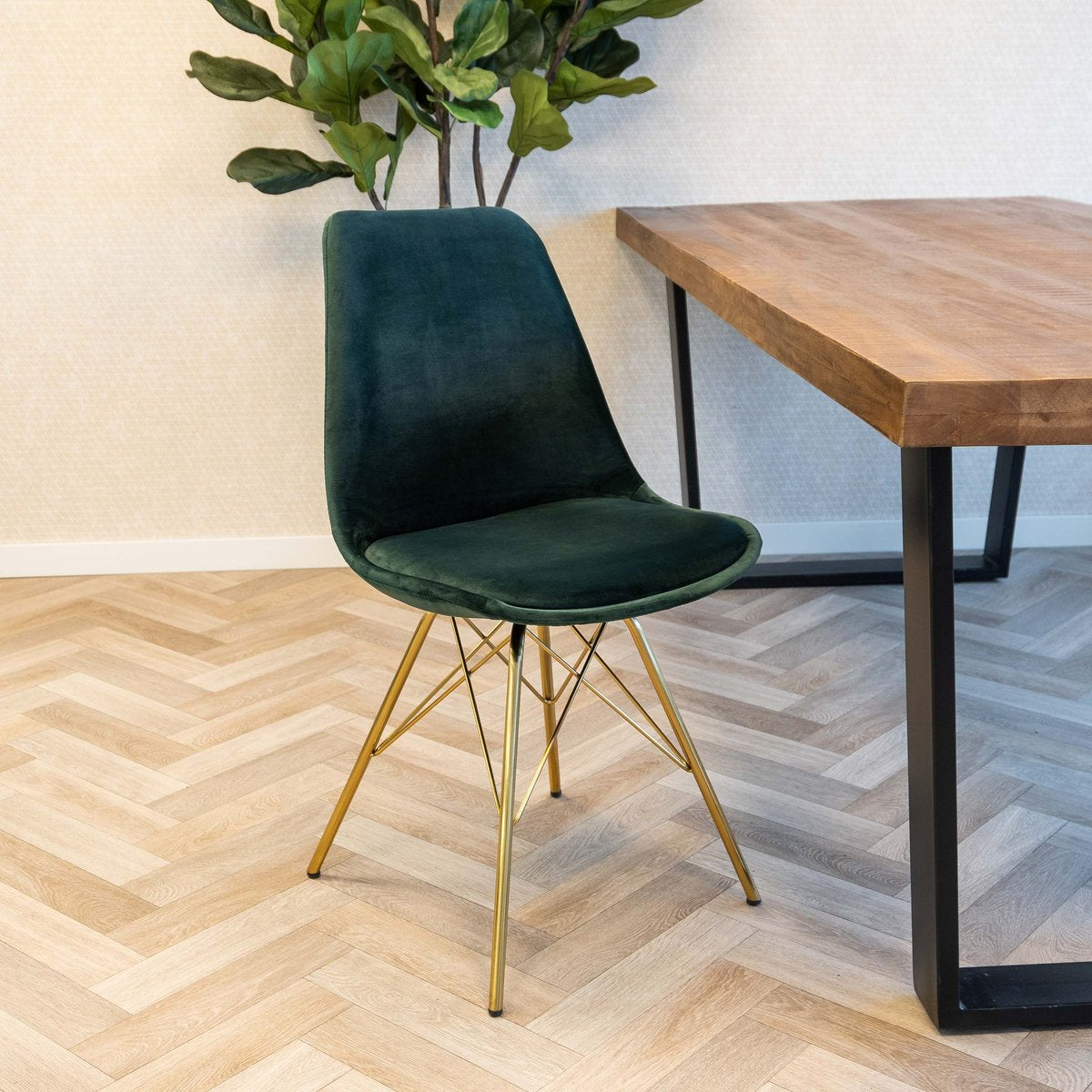 Dining Chair - Velvet Dark Green, Comfort Shell & Metal Frame Gold – Velvet | Kick Collection