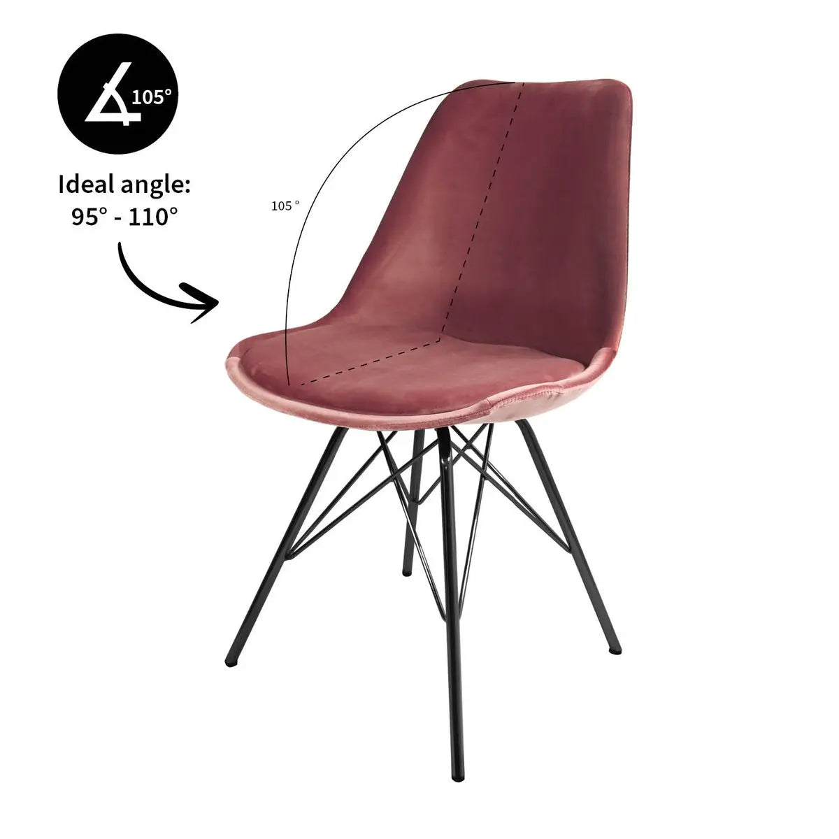 Esszimmerstuhl – Velvet Stoff, Metallgestell, Kuipform Design, Rosa Farbe - Velvet | Kick