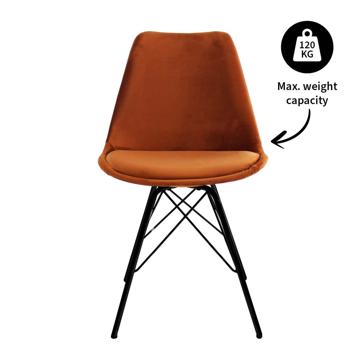 Esszimmerstuhl – Velvet Stoff, Metallgestell, Kuipform Design, Orange Farbe - Velvet | Kick