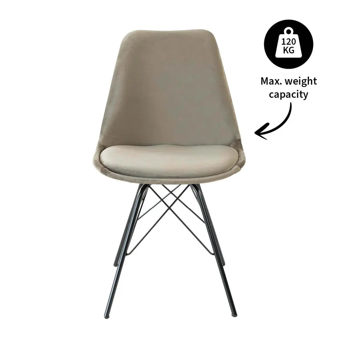 Esszimmerstuhl – Velvet Stoff, Metallgestell, Kuipform Design, Taupe Farbe - Velvet | Kick