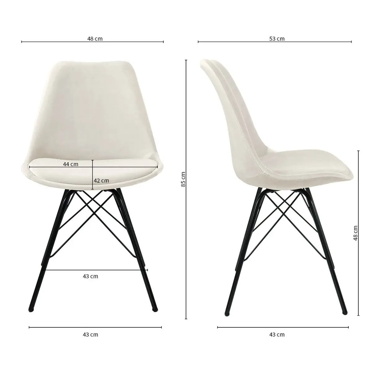 Esszimmerstuhl – Velvet Stoff, Metallgestell, Kuipform Design, Elfenbein Farbe - Velvet | Kick