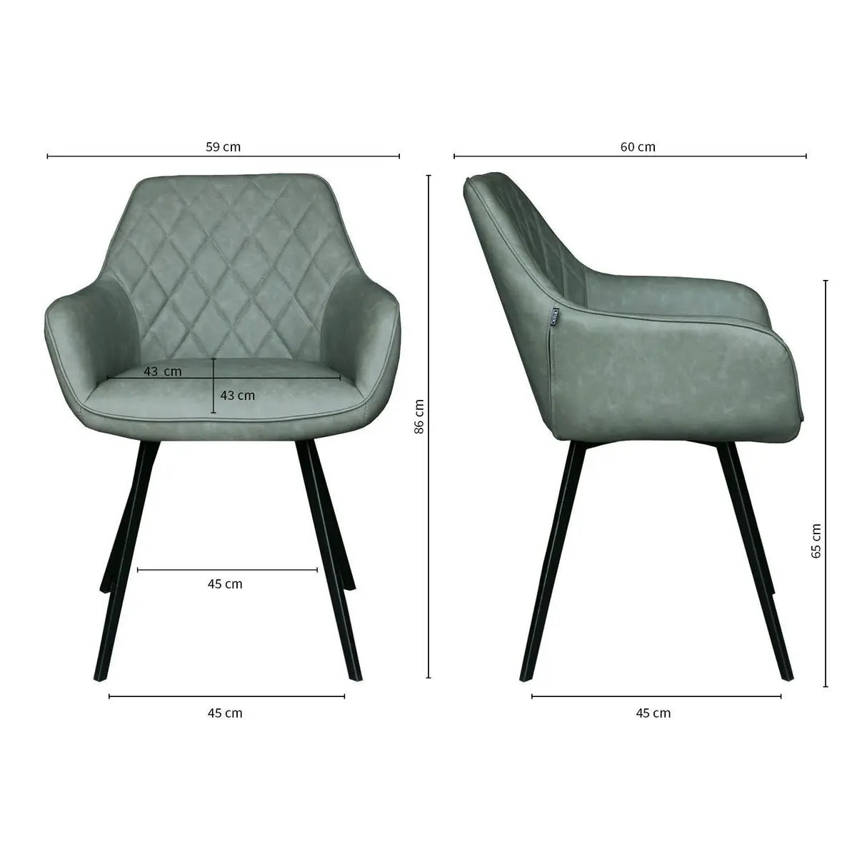 Esszimmerstuhl – Grünes PU-Leder, Schwarzes Metall, Federnder Sitz - Karl | Kick Collection