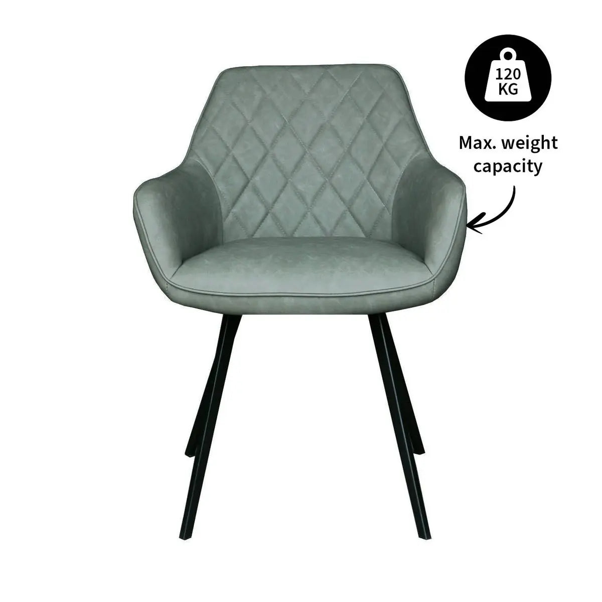 Esszimmerstuhl – Grünes PU-Leder, Schwarzes Metall, Federnder Sitz - Karl | Kick Collection