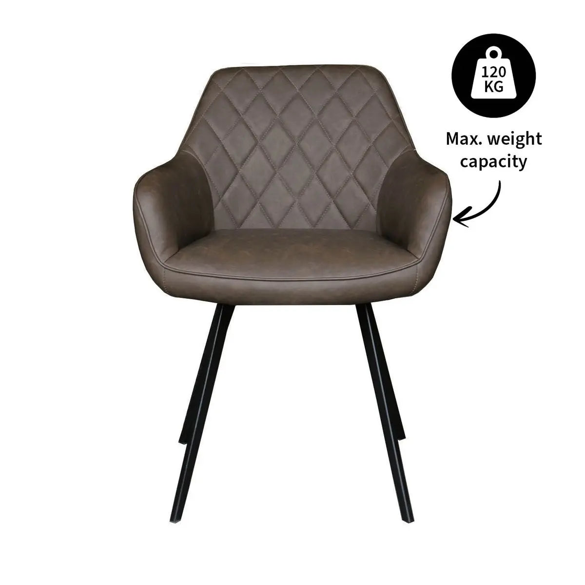 Esszimmerstuhl – Braunes PU-Leder, Schwarzes Metall, Federnder Sitz - Karl | Kick Collection