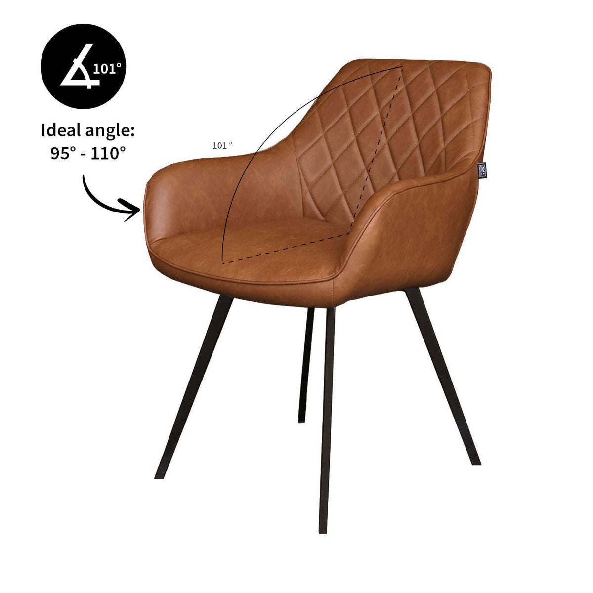 Esszimmerstuhl – Cognac PU-Leder, Schwarzes Metall, Federnder Sitz - Karl | Kick Collection