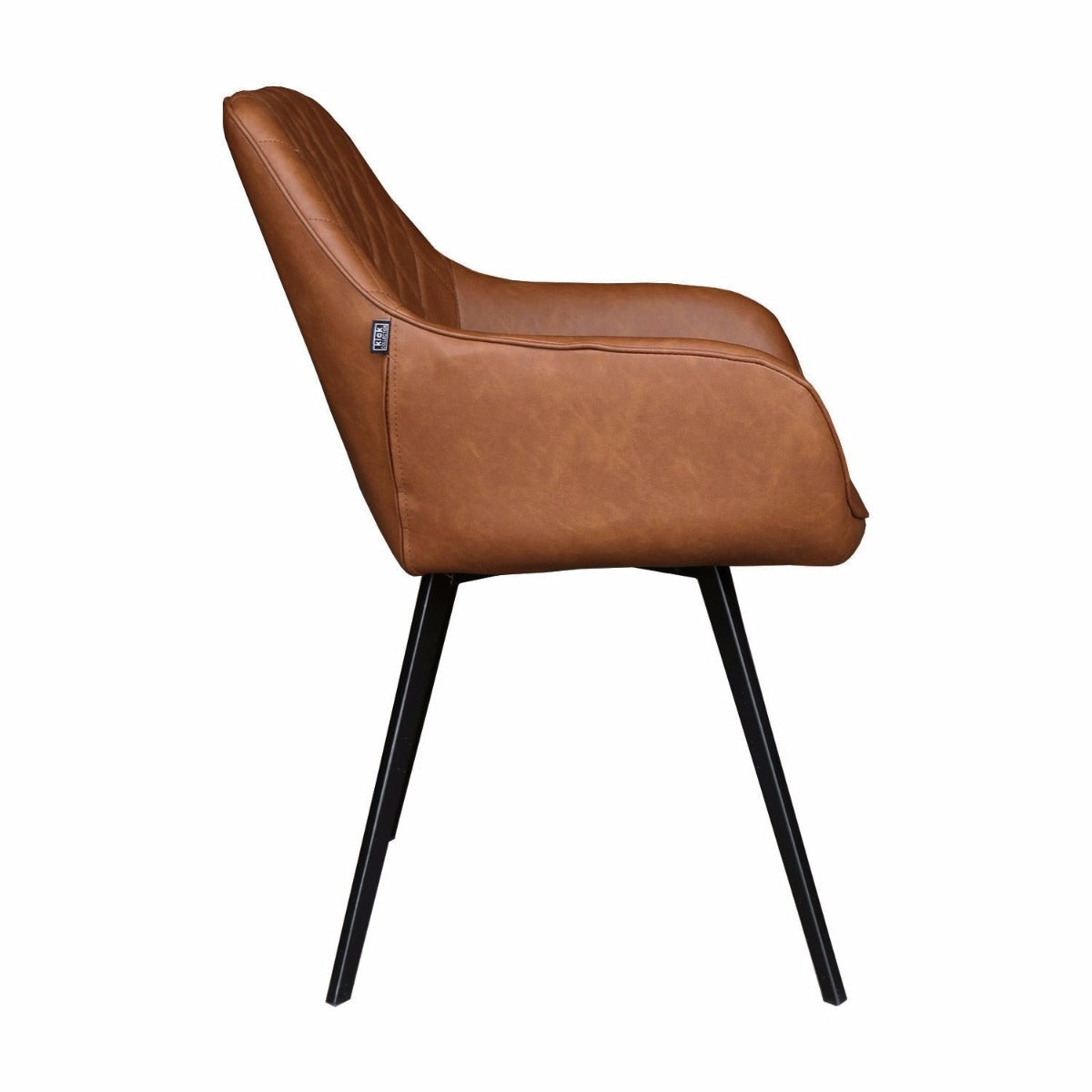 Esszimmerstuhl – Cognac PU-Leder, Schwarzes Metall, Federnder Sitz - Karl | Kick Collection