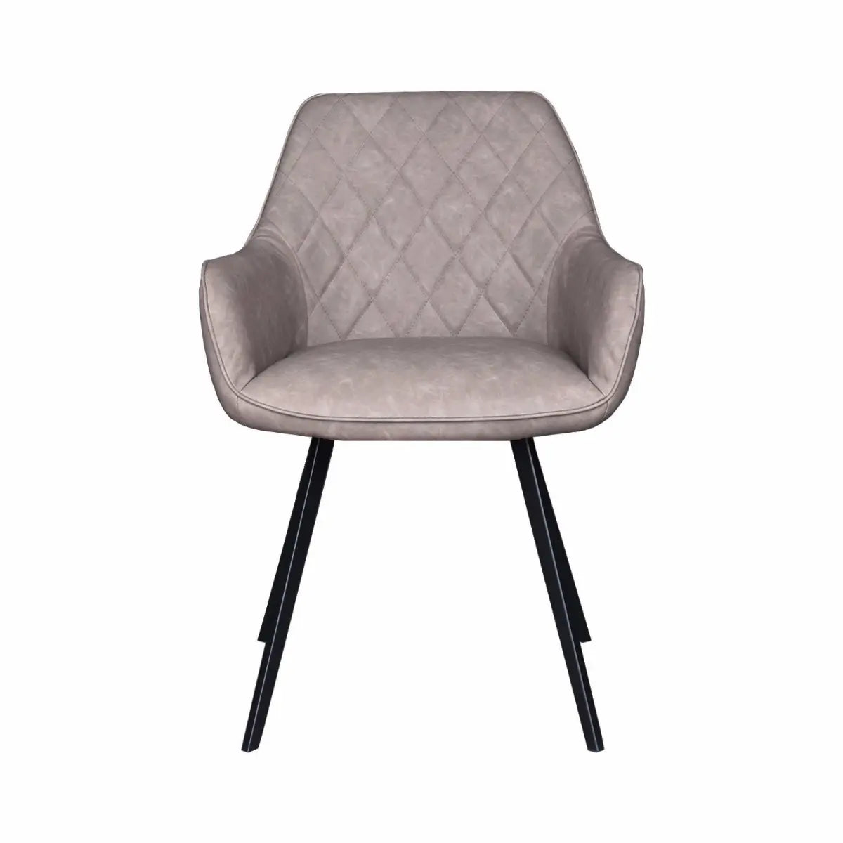 Esszimmerstuhl – Graubeiges PU-Leder, Schwarzes Metall, Federnder Sitz - Karl | Kick Collection