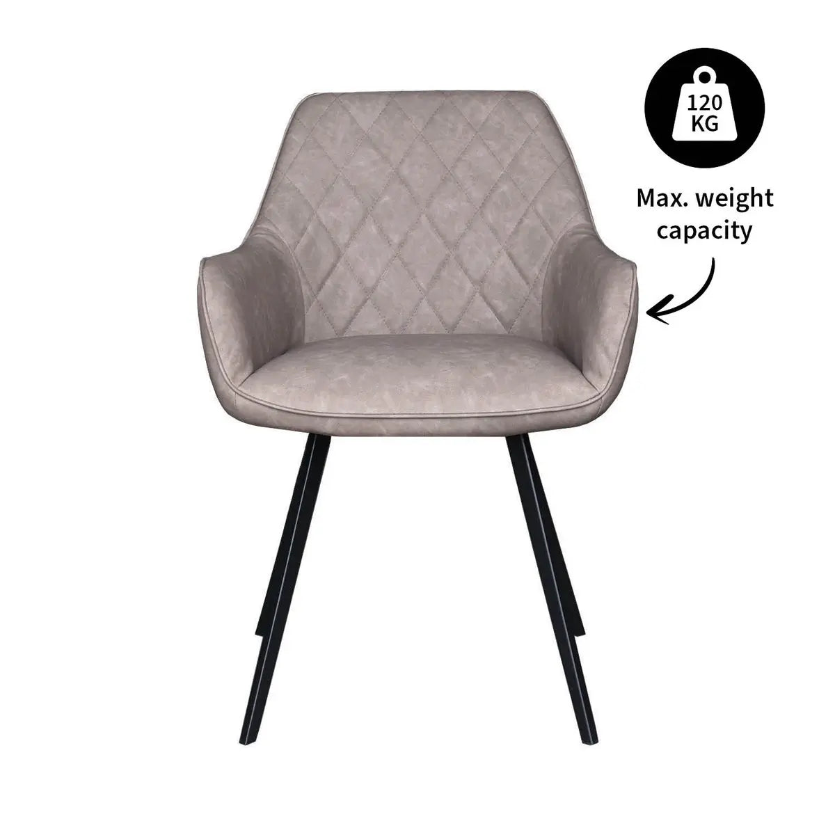 Esszimmerstuhl – Graubeiges PU-Leder, Schwarzes Metall, Federnder Sitz - Karl | Kick Collection