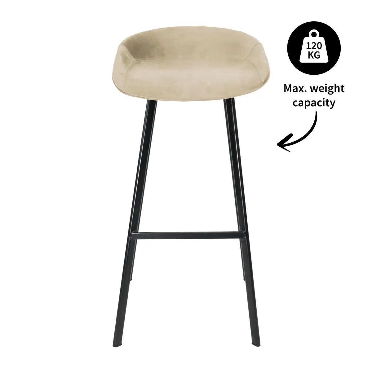 Barhocker – Champagnerfarbener Ton, Velours Sitz, Metall Fuß, 80 cm - Finn | Kick Collection