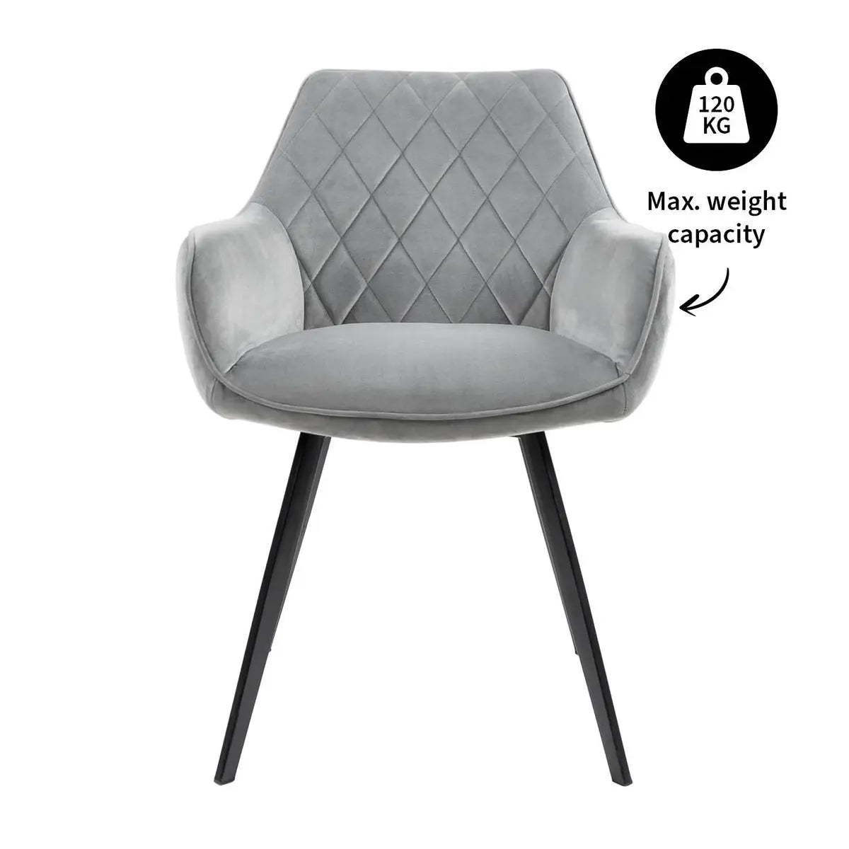 Esszimmerstuhl – Velvet Stoff, Schwarzes Metallgestell, Graue Farbe - Karl | Kick Collection