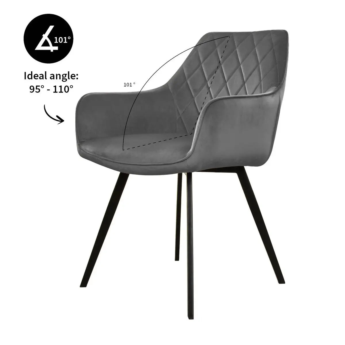 Esszimmerstuhl – Velvet Stoff, Schwarzes Metallgestell, Dunkelgraue Farbe - Karl | Kick Collection