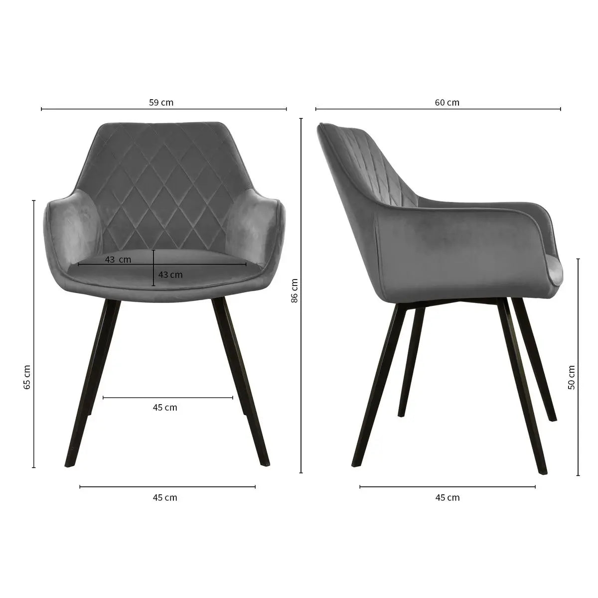Esszimmerstuhl – Velvet Stoff, Schwarzes Metallgestell, Dunkelgraue Farbe - Karl | Kick Collection