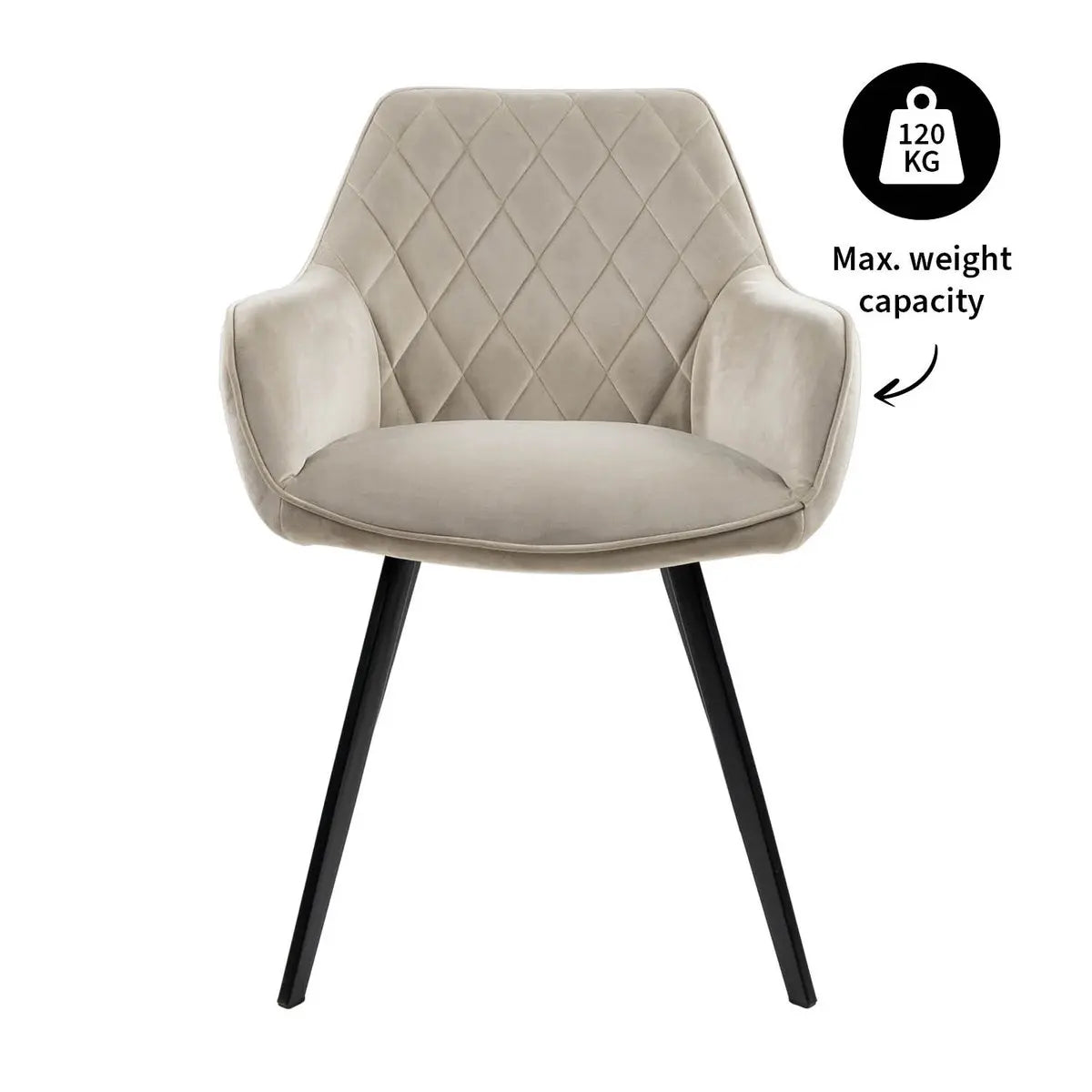 Esszimmerstuhl – Velvet Stoff, Schwarzes Metallgestell, Champagner Farbe - Karl | Kick Collection
