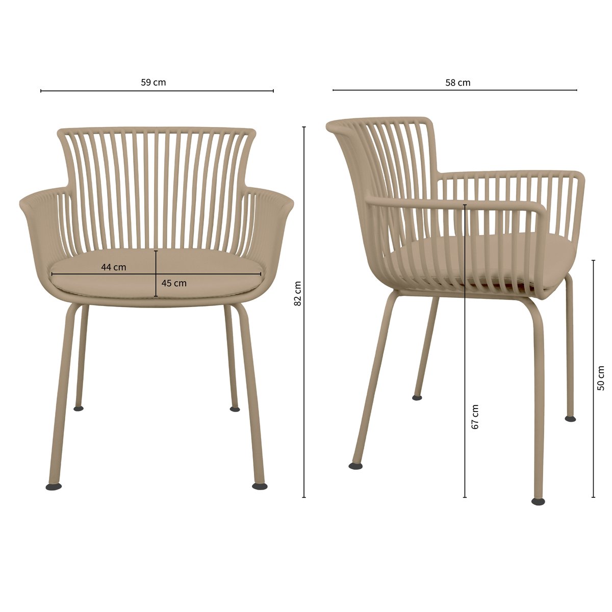 Gartenstuhl – Kunststoff Schale, PU-Leder Kissen, Beige Farbe - Otis | Kick Collection