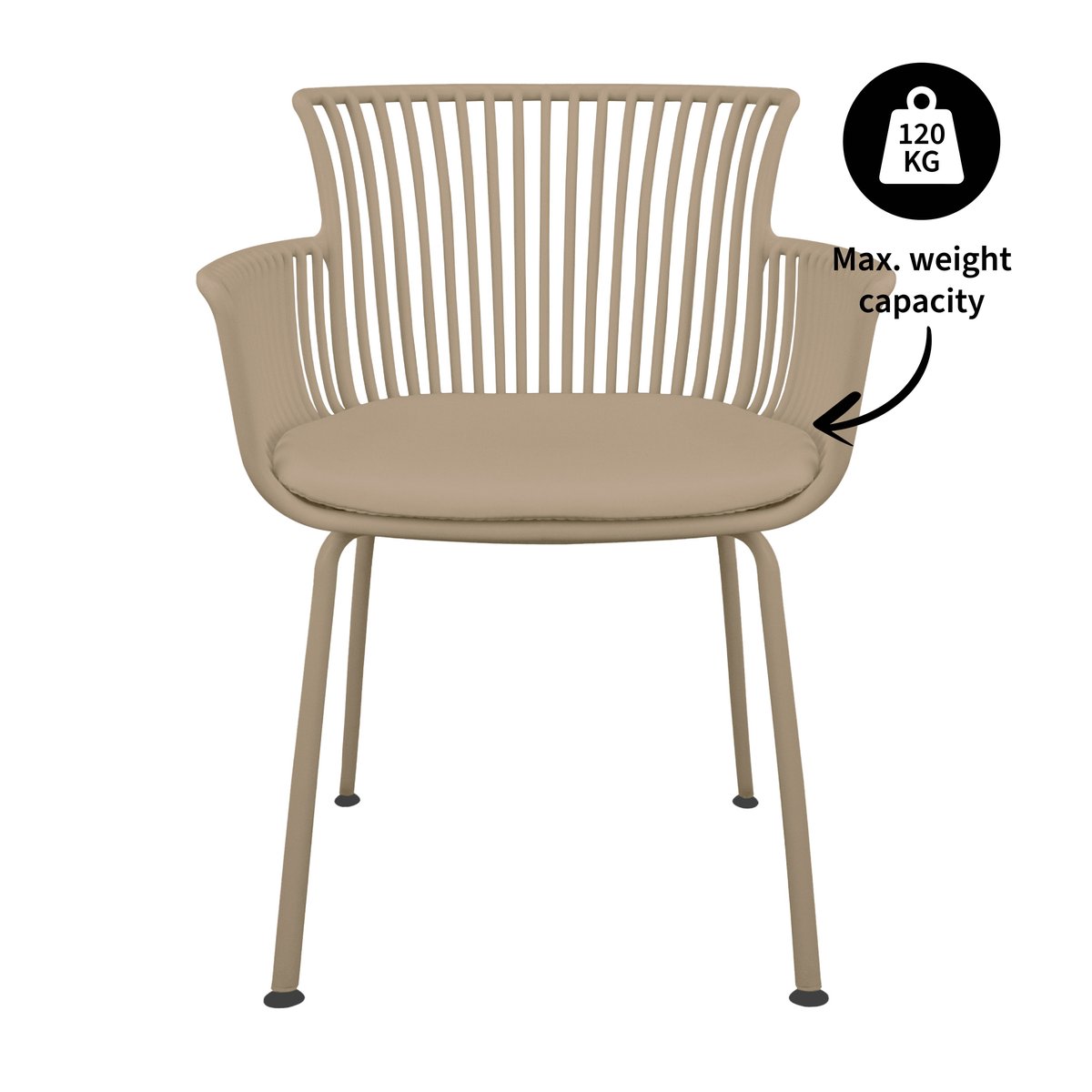 Gartenstuhl – Kunststoff Schale, PU-Leder Kissen, Beige Farbe - Otis | Kick Collection