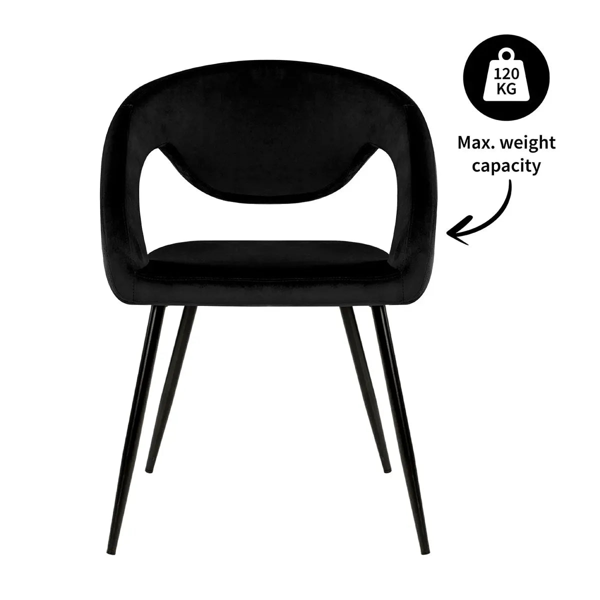 Esszimmerstuhl – Velvet Stoff, Metall Gestell, Schwarze Farbe - Lenn | Kick Collection