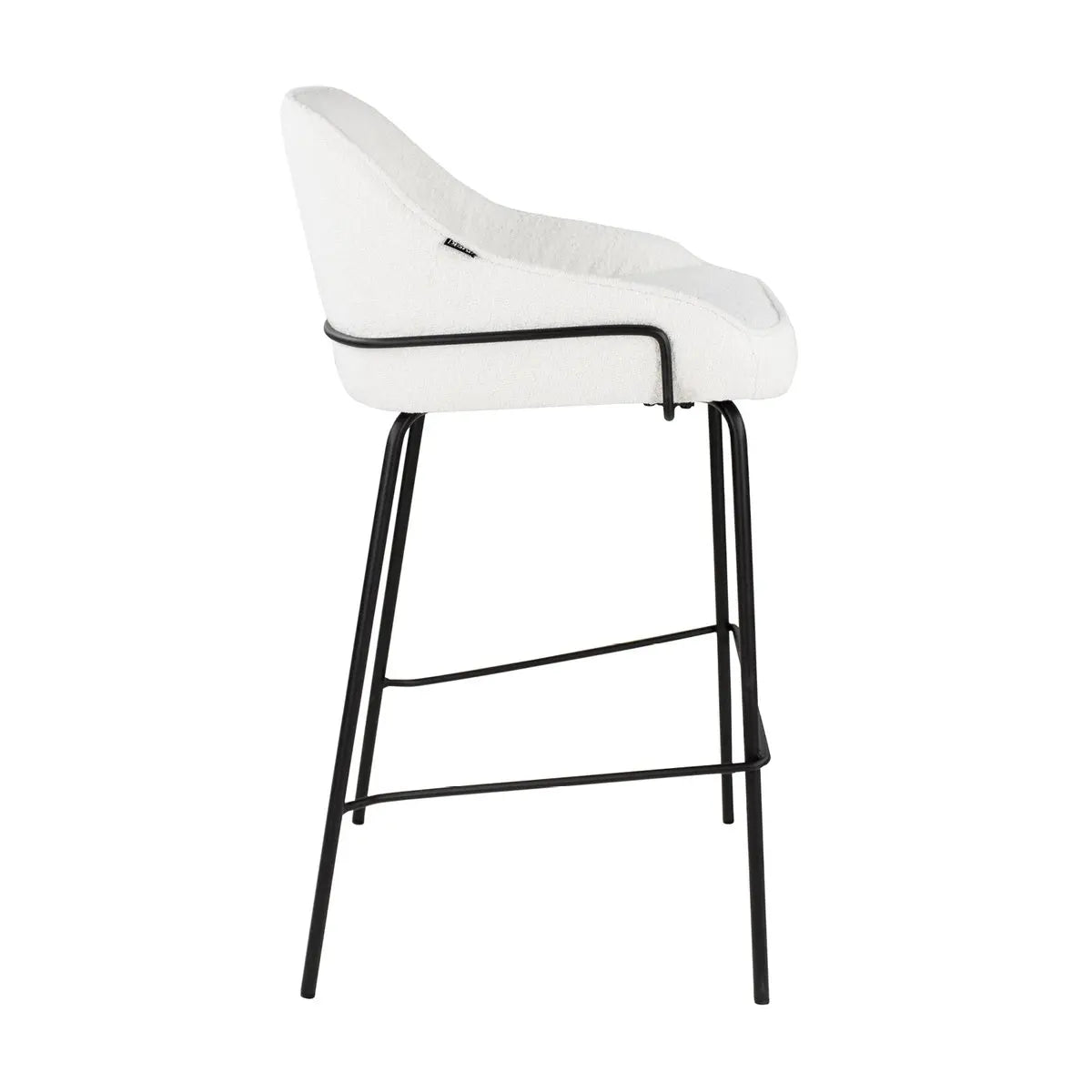 Barstuhl – Bouclé Stoff, Metallrahmen, Rückenlehne Design, Weiß - Sepp | Kick