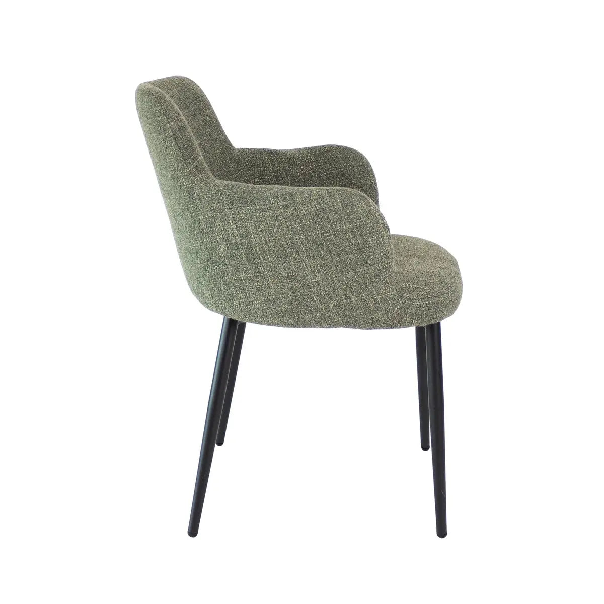 Esszimmerstuhl – Grüne Farbe, Texturstoff Bezug, Schwarzes Metallgestell - Emma | Kick Collection