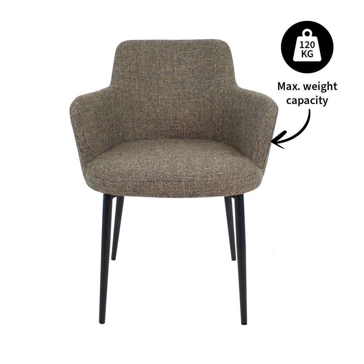 Esszimmerstuhl – Taupe Farbe, Texturstoff Bezug, Schwarzes Metallgestell - Emma | Kick Collection