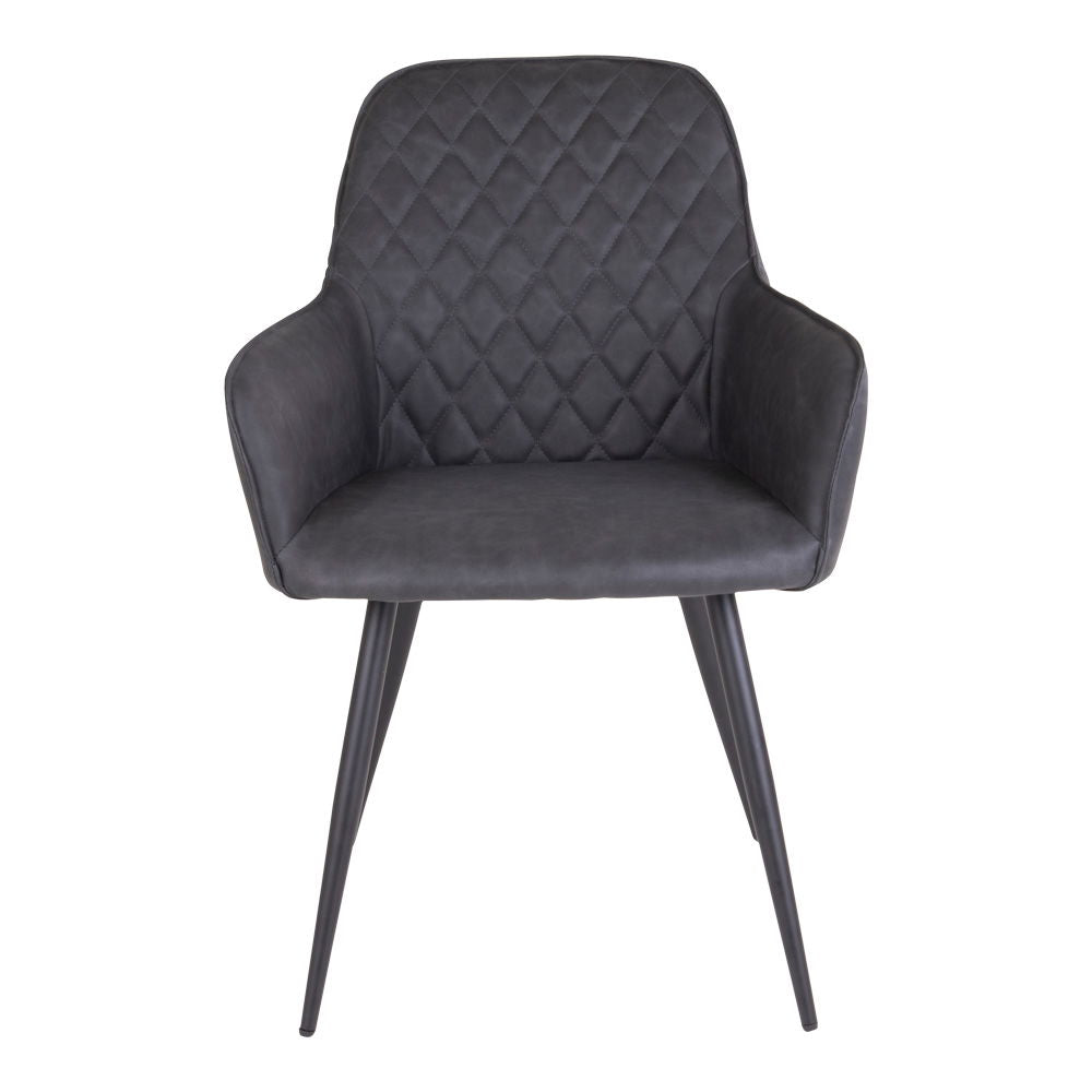 Esszimmerstuhl – Dunkelgraues PU Leder, Schwarzes Metallgestell, Ergonomische Sitzform - Harbo | House Nordic