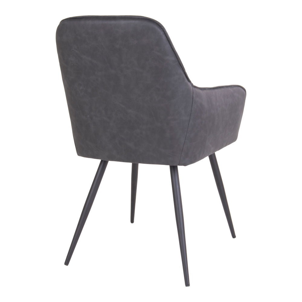 Esszimmerstuhl – Dunkelgraues PU Leder, Schwarzes Metallgestell, Ergonomische Sitzform - Harbo | House Nordic