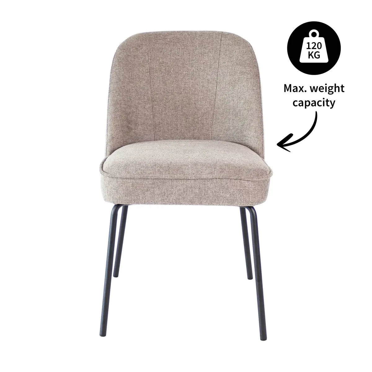 Esszimmerstuhl – Taupe Farbe, Weicher Stoff, Runde Rückenlehne - Britt | Kick Collection