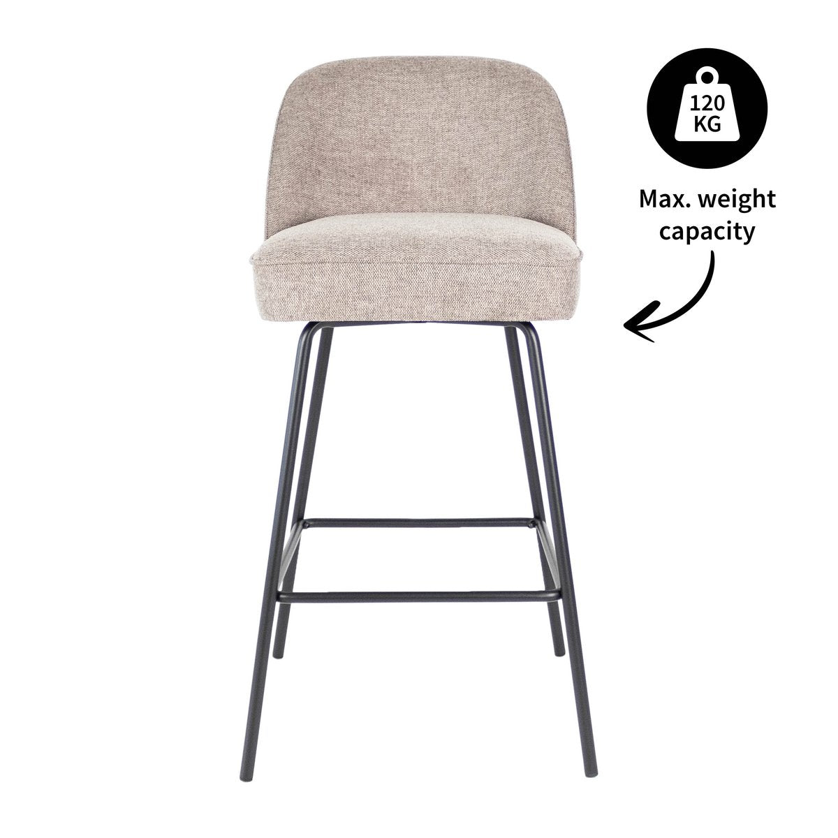 Barstuhl – Texture Stoff, Metall Gestell, Taupe Farbe - Lucy | Kick Collection