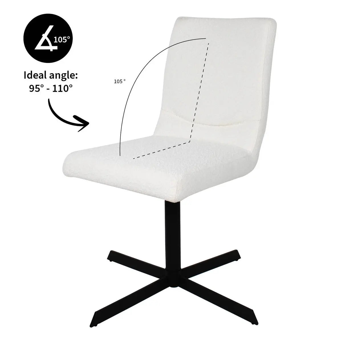 Drehstuhl – Bouclé Stoff, Metallrahmen, 360° Drehfunktion, Weiß - Sam | Kick