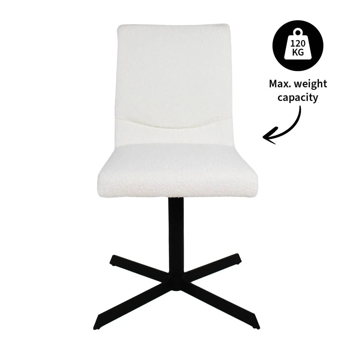 Drehstuhl – Bouclé Stoff, Metallrahmen, 360° Drehfunktion, Weiß - Sam | Kick
