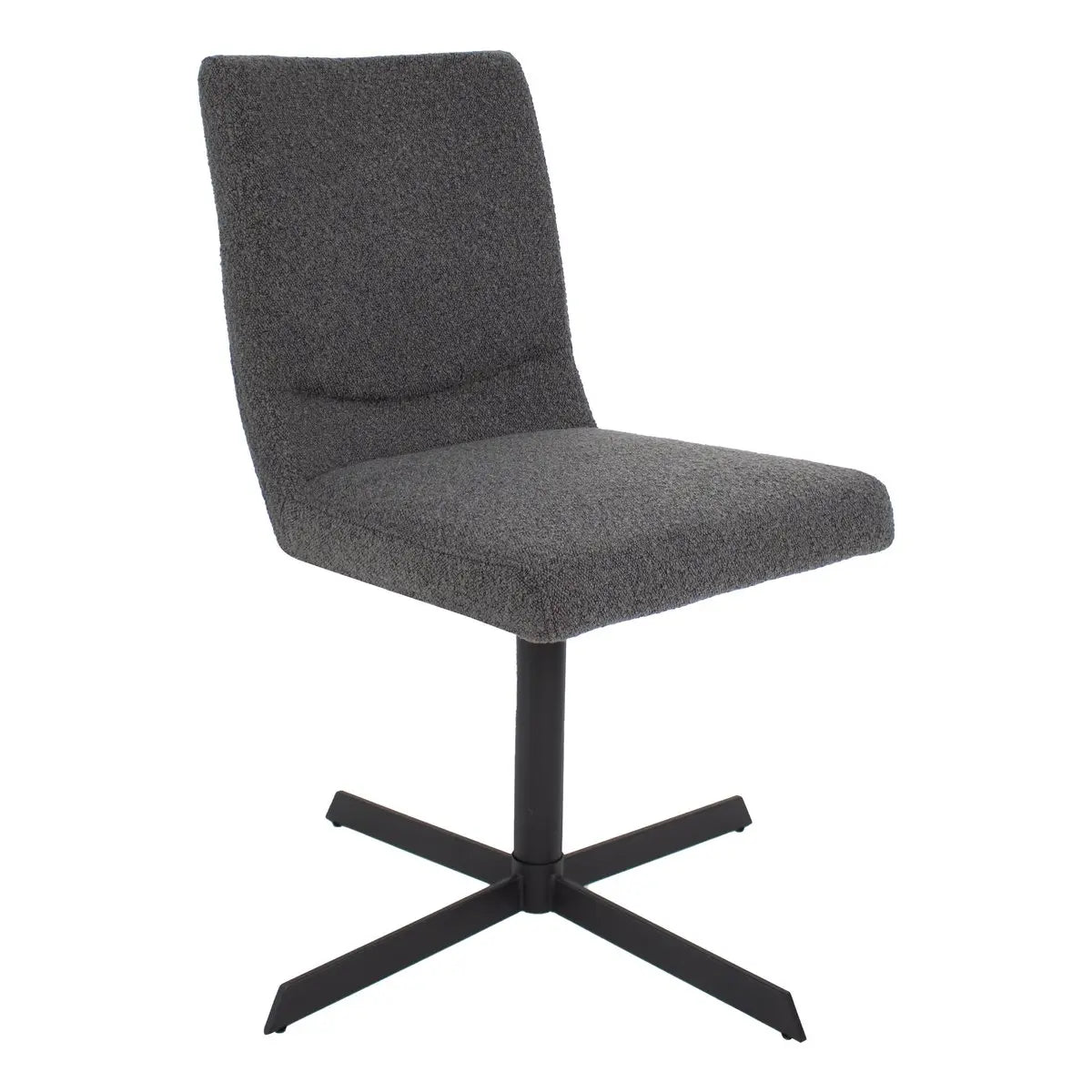 Drehstuhl – Bouclé Stoff, Metallrahmen, 360° Drehfunktion, Dunkelgrau - Sam | Kick