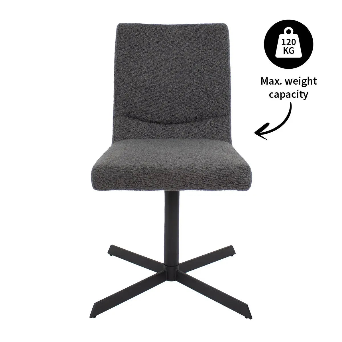 Drehstuhl – Bouclé Stoff, Metallrahmen, 360° Drehfunktion, Dunkelgrau - Sam | Kick