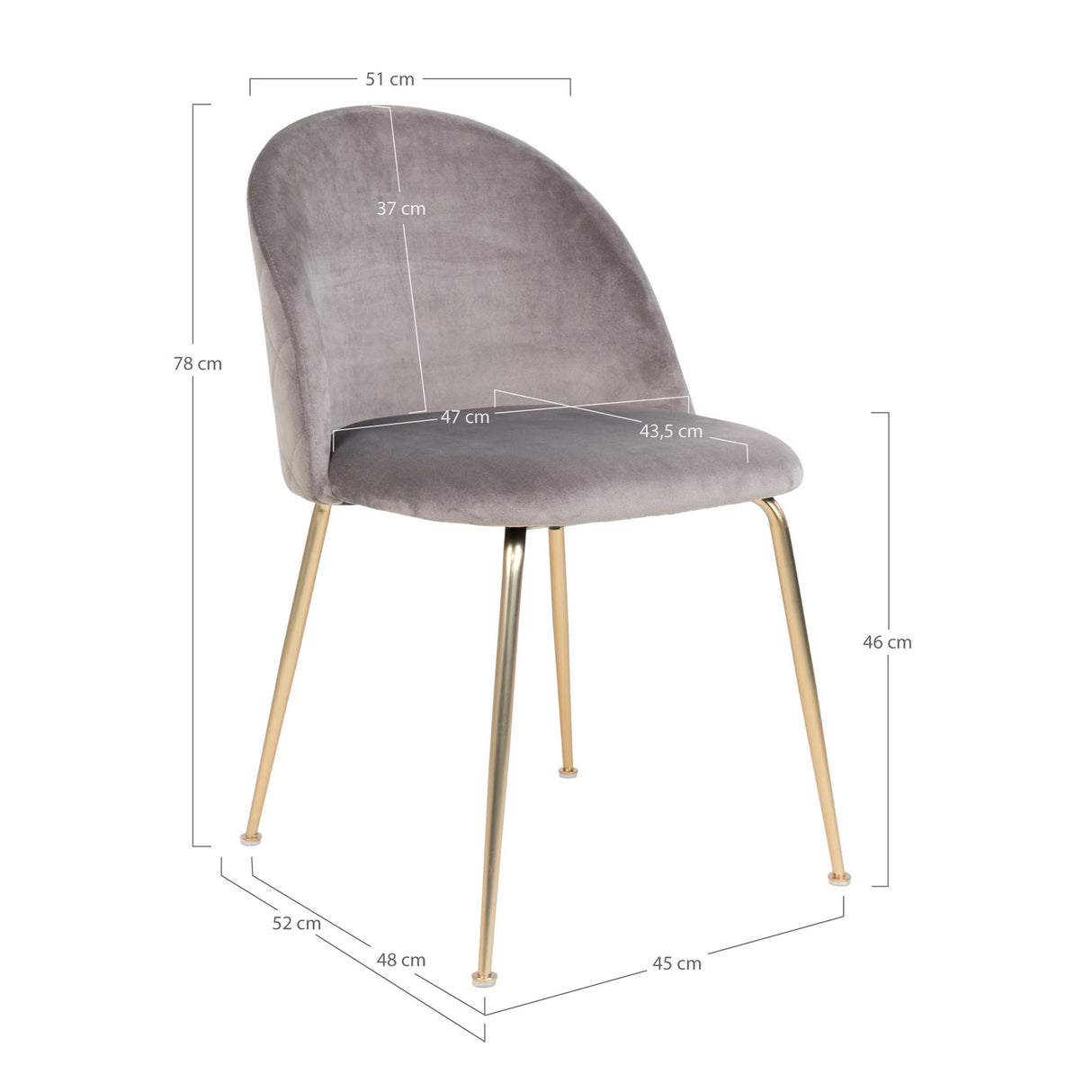Esszimmerstuhl – Grauer Samt, Messingbeine, 76 cm - Geneve | House Nordic