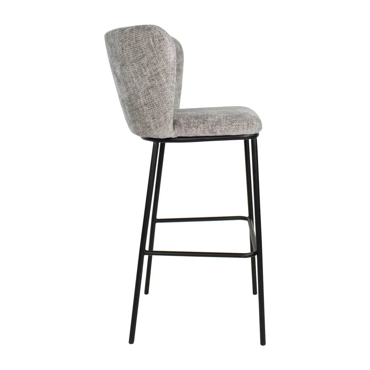 Barhocker – Graue Farbe, Chenille Stoff, Breite Rückenlehne - Bo | Kick Collection
