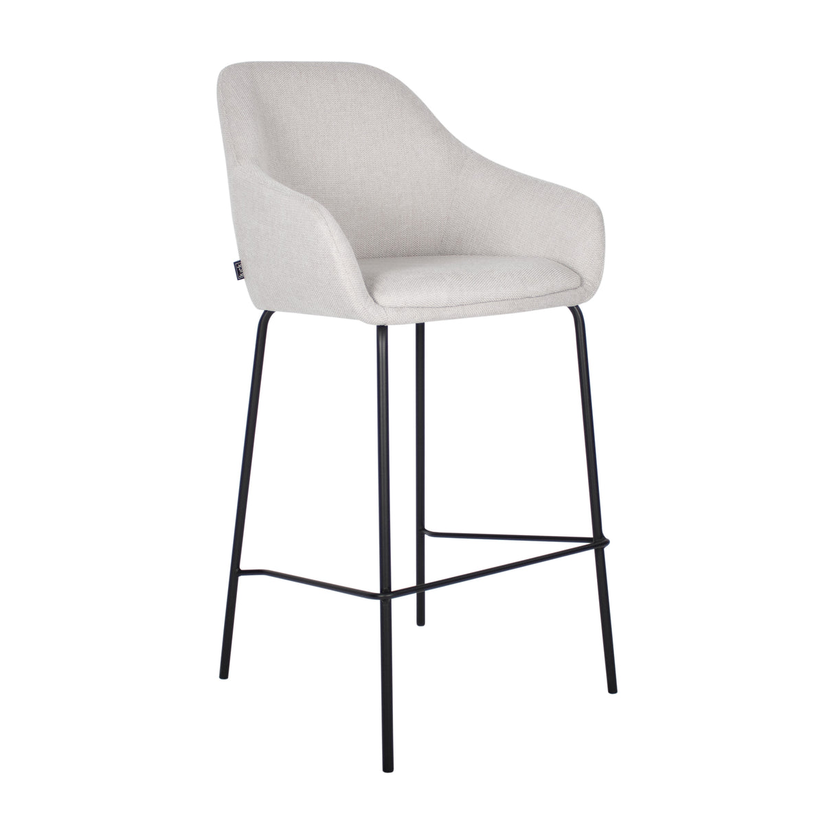 Bar Stool with Textured Fabric Upholstery, Armrests, Black Metal Frame, Comfortable Seat – Suus | Kick Collection