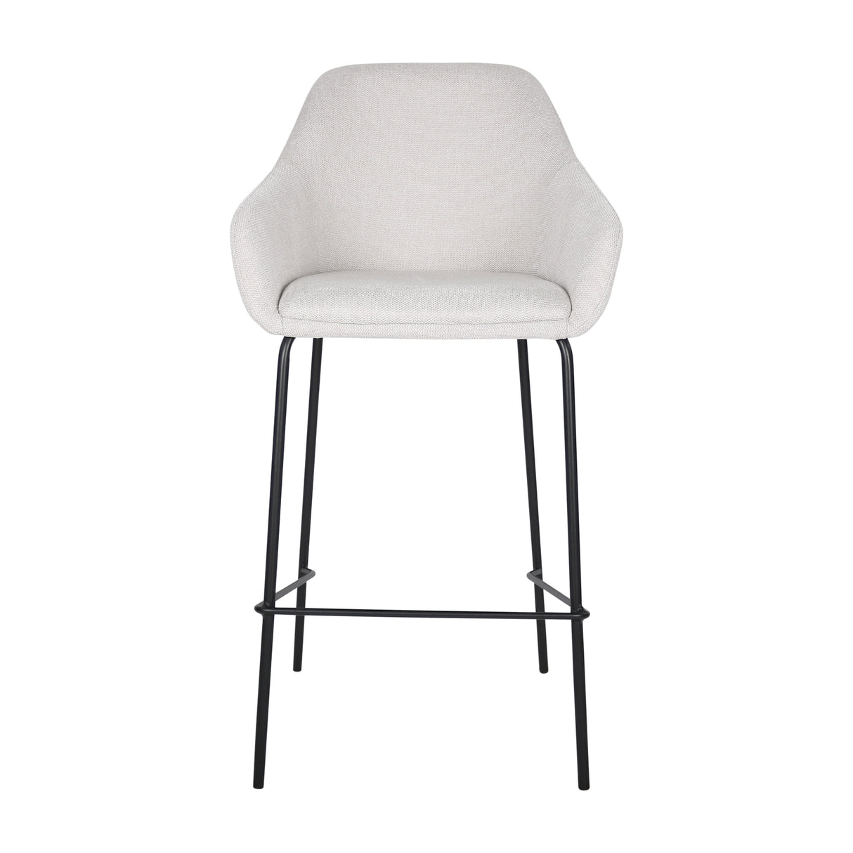 Bar Stool with Textured Fabric Upholstery, Armrests, Black Metal Frame, Comfortable Seat – Suus | Kick Collection