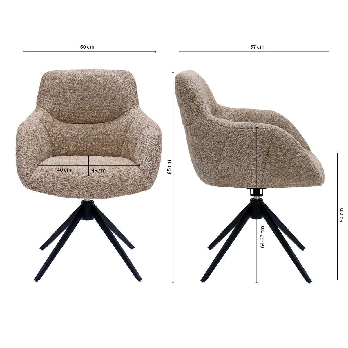 Esszimmerstuhl – Beige Farbe, Bouclé Bezug, 360° Drehfunktion - Fer | Kick Collection