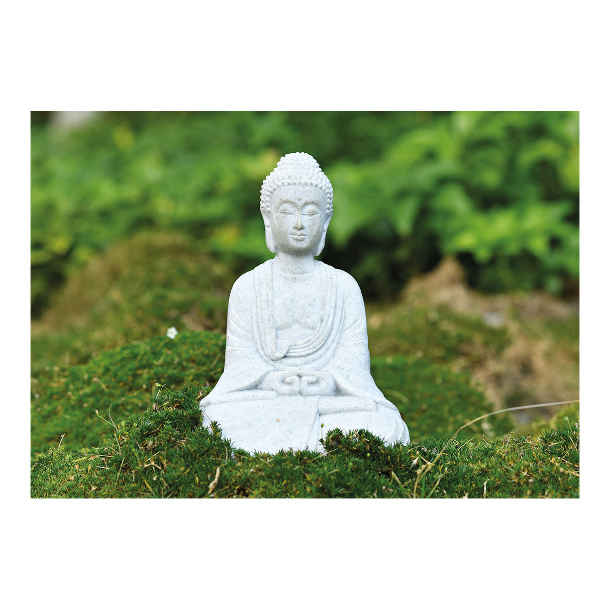 Dekofigur sitzender Buddha aus Poly in Grau mit mattierter Optik, detailreicher Skulptur-Form & stabiler Standfigur | Wurm