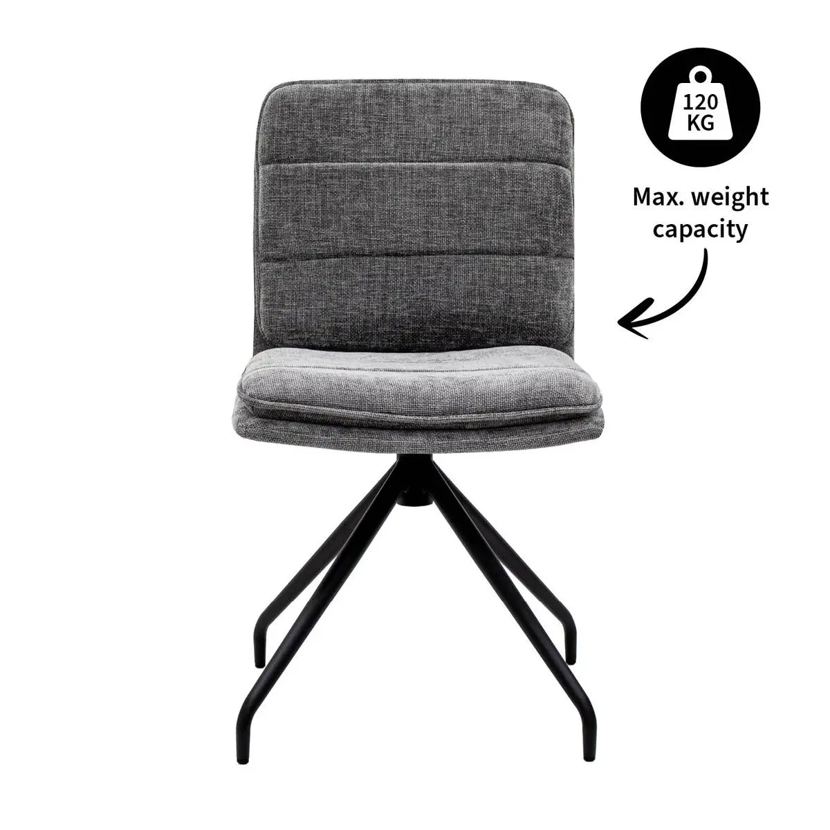 Esszimmerstuhl – Dunkelgraue Farbe, Texturstoff, 360° Drehfunktion - Aron | Kick Collection