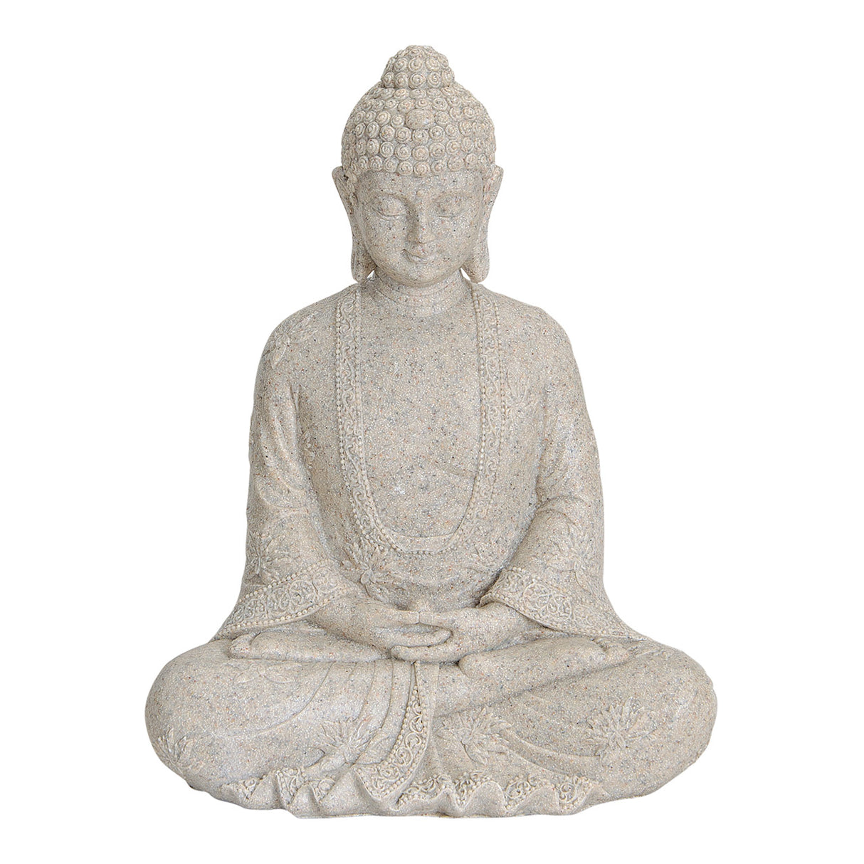 Buddha-Statue aus Poly in Beige mit matter Optik, detailreicher Skulptur-Form & freistehendem Standdesign | Wurm