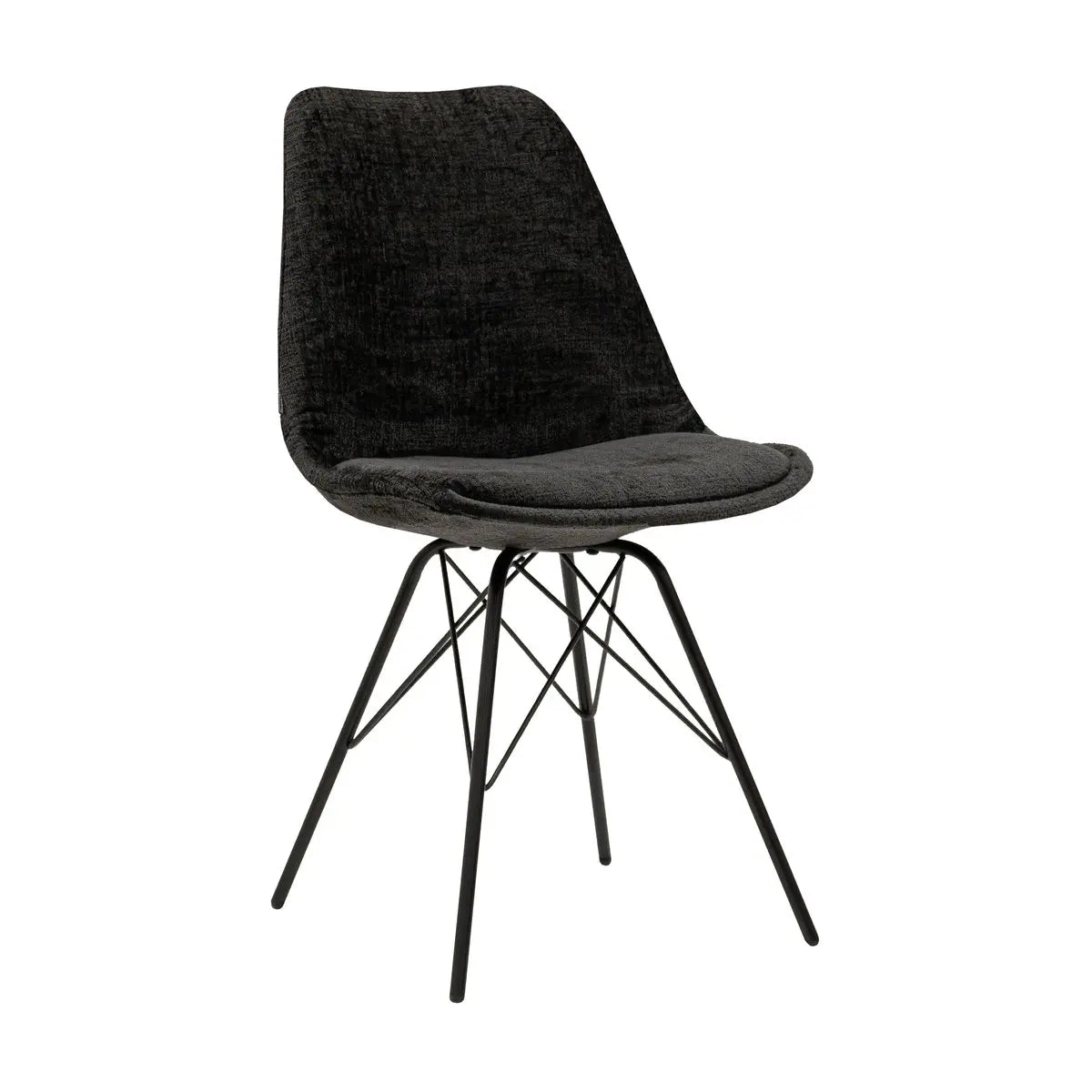 Esszimmerstuhl – Schwarze Farbe, Weicher Strukturstoff, Schwarzes Metallgestell - Bren | Kick Collection