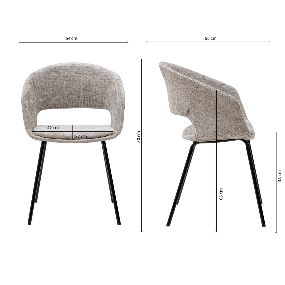 Esszimmerstuhl – Texture Stoff, Metall Gestell, Graue Farbe - Mette | Kick Collection