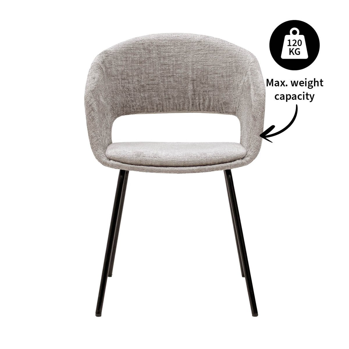 Esszimmerstuhl – Texture Stoff, Metall Gestell, Graue Farbe - Mette | Kick Collection