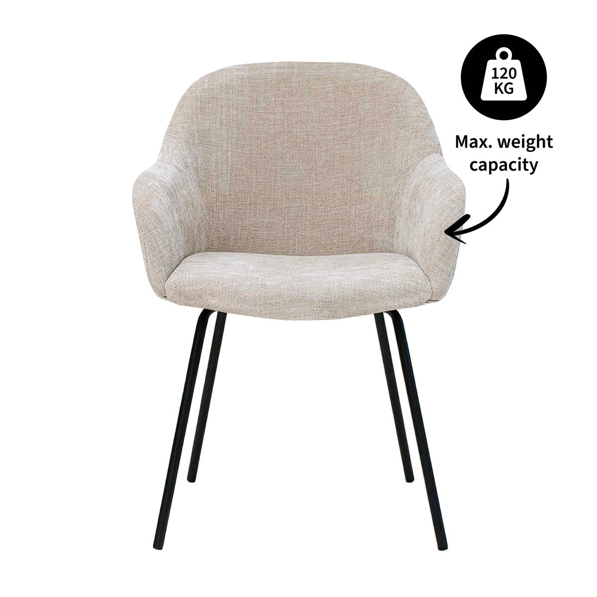 Dining Chair – Textured Fabric, Upholstered, Armrests, Champagne – Arda | Kick Collection
